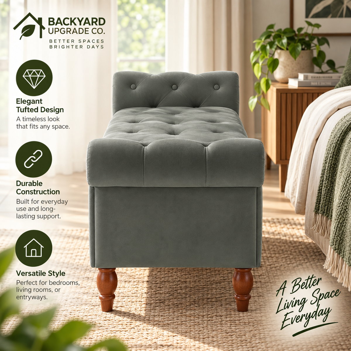 Modern Velvet Storage Ottoman – Multifunctional Rectangular Bench