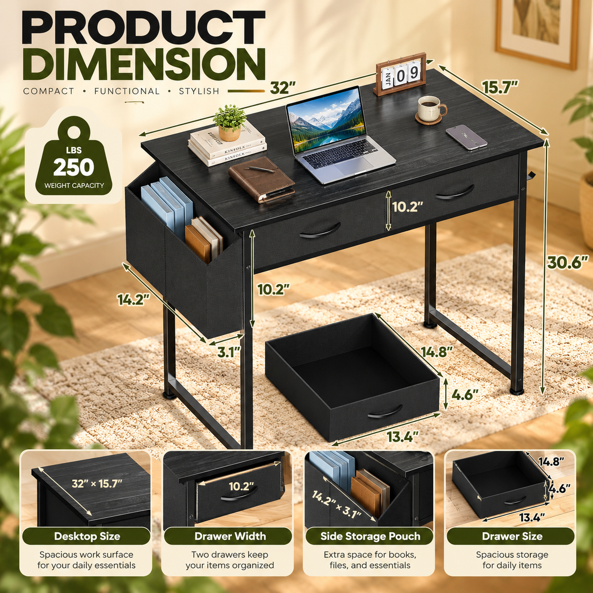 Modern Writing Desk for Home Office & Bedroom