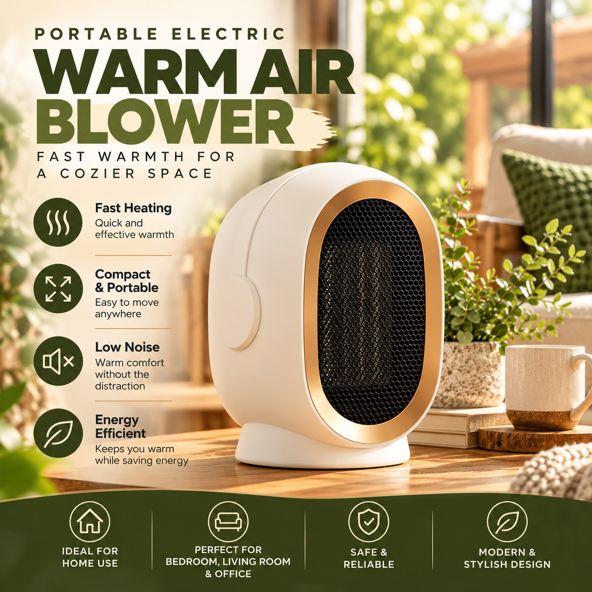 Portable Electric Warm Air Blower – Compact Heating Fan