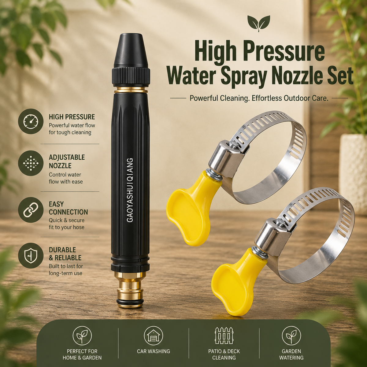 Portable High-Pressure Water Spray Gun – Adjustable Hose Nozzle for Car Washing, Garden & Outdoor Cleaning