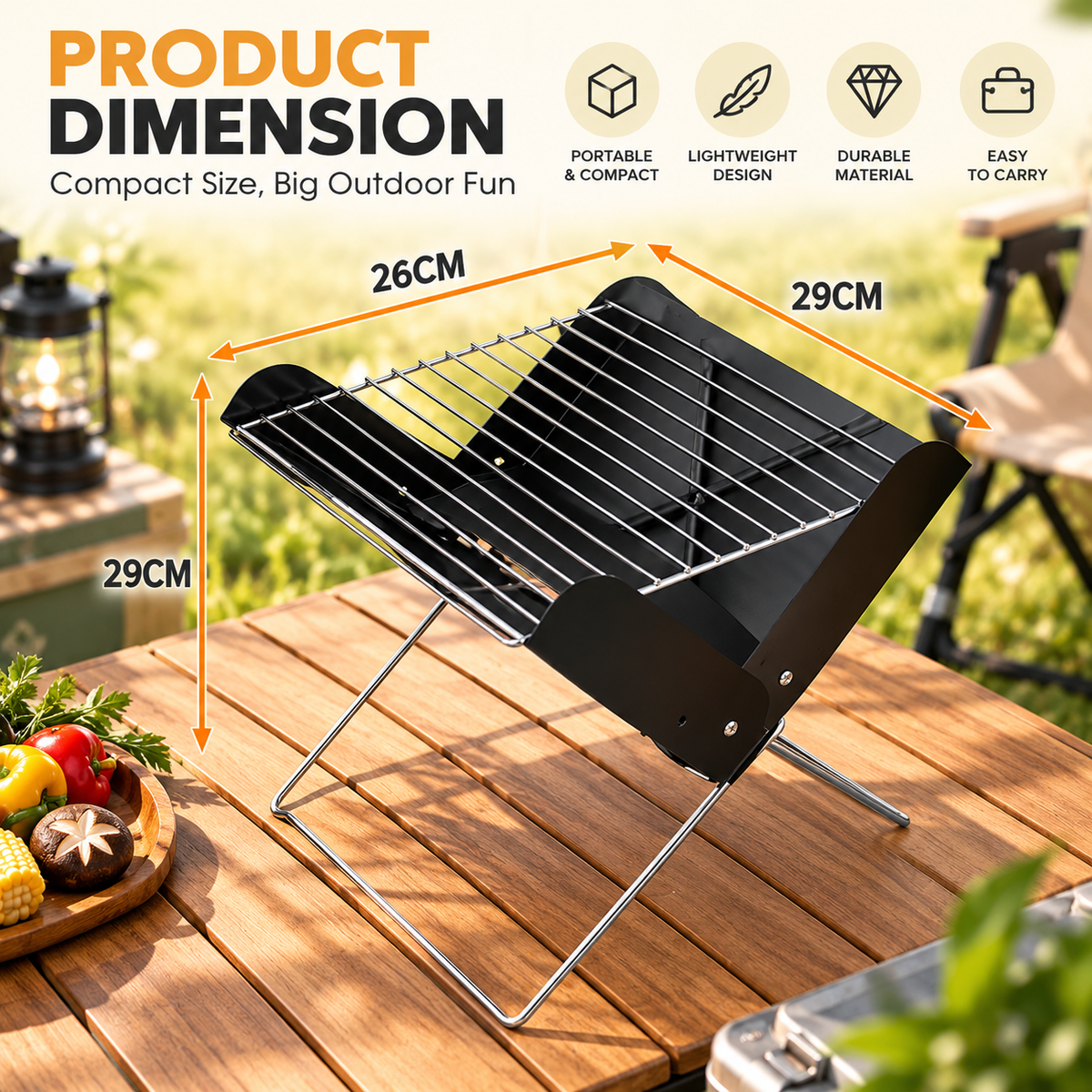 Portable Outdoor Camping Grill – Compact Barbecue Grill for Camping & Backyard BBQ