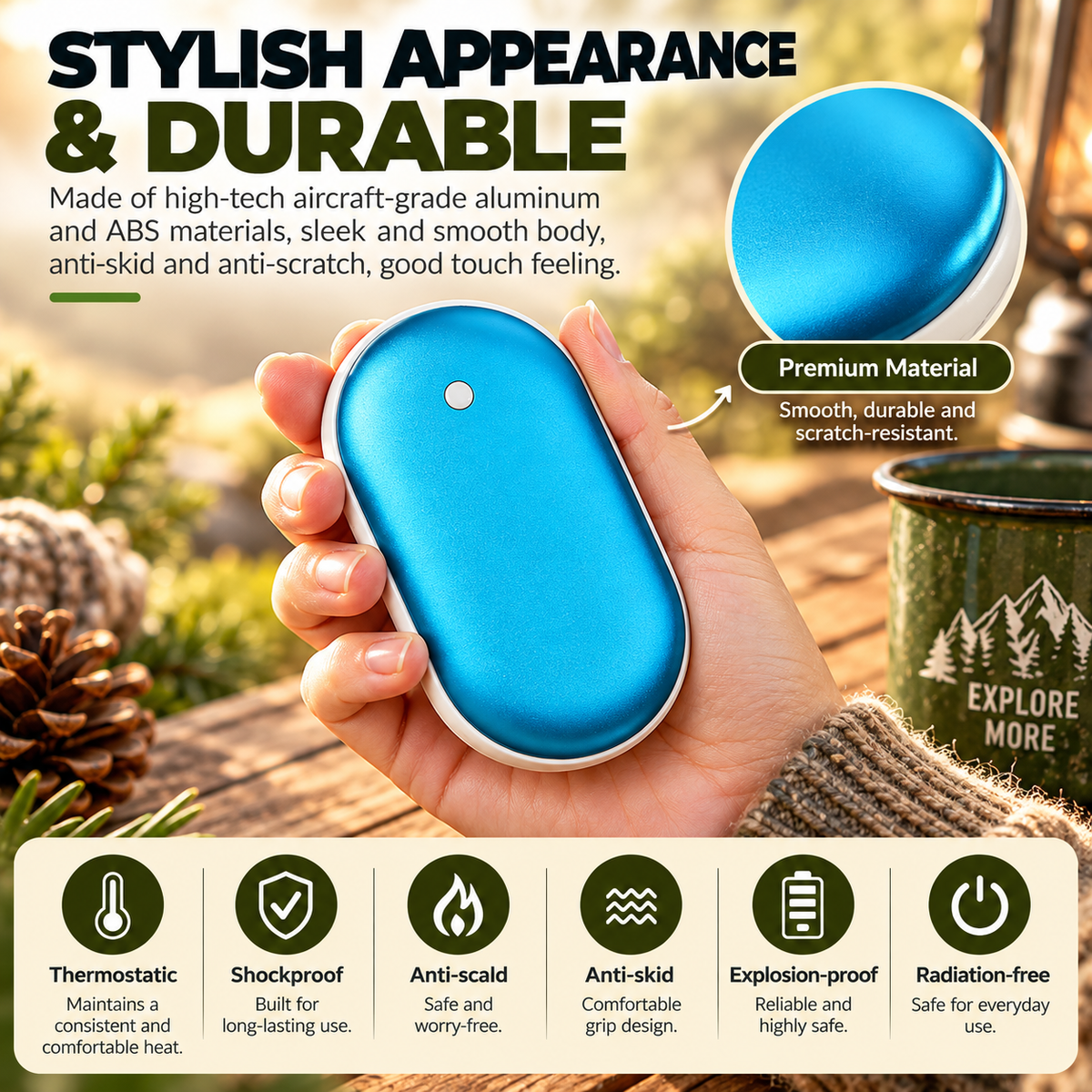 Rechargeable Hand Warmer & 5000mAh Power Bank – Double-Sided Pocket Heater
