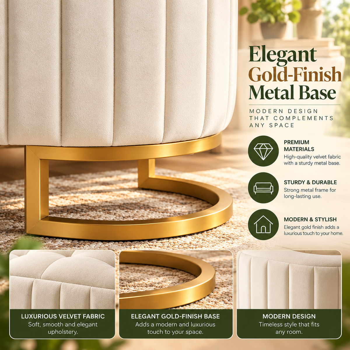 Velvet Storage Ottoman – Elegant Upholstered Footstool with Hidden Storage